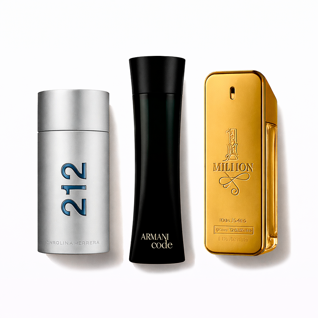 Combo de 3 perfumes: 212 Men NYC, One Million de Paco Rabanne, Armani Code Homme 100 ml