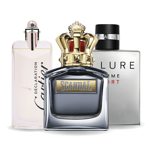 Combo de 3 perfumes: Allure Homme Sport, Scandal de Jean Paul Gaultier, Déclaration de Cartier de 100 ml