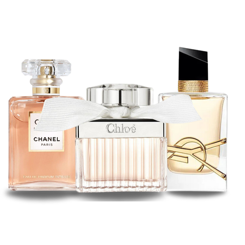 Combo de 3 perfumes: Coco Mademoiselle de Chanel, Libre de Yves Saint Laurent y Chloé de Chloé de 100 ml
