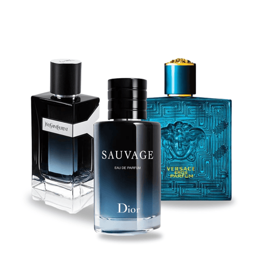 Combo de 3 perfumes: Sauvage de Dior, Y Men de Yves Saint Laurent y Eros de Versace de 100 ml