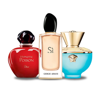 Combo de 3 perfumes: Hypnotic Poison de Dior, Sì de Giorgio Armani y Dylan Turquoise de Versace de 100 ml
