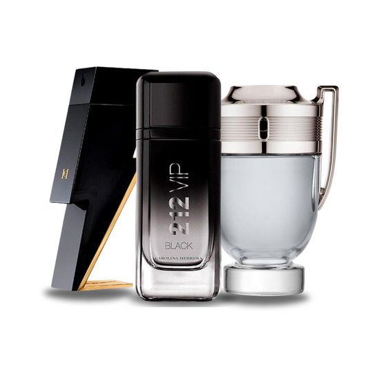 Combo de 3 perfumes: Bad Boy y 212 VIP Black de Carolina Herrera, Invictus de Paco Rabanne de 100 ml
